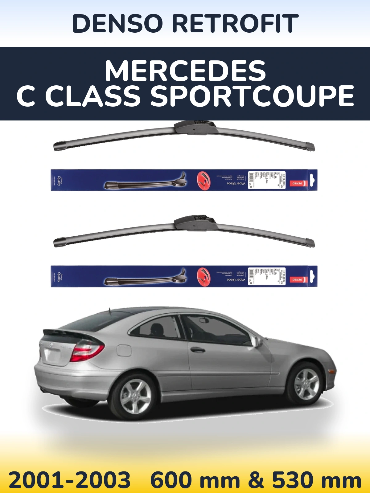 Front wiper blade set Denso Retrofit 600 & 530 мм for Mercedes C Class Sportcoupe 2001-2003