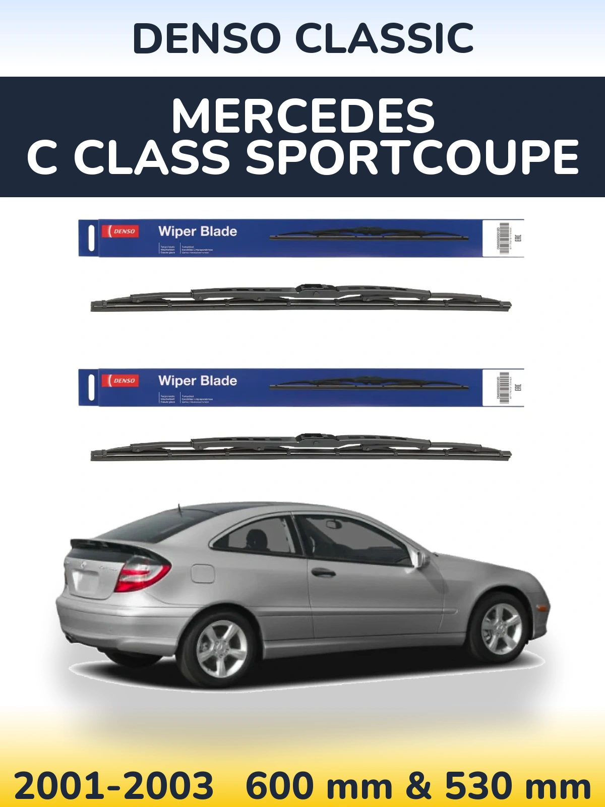 Front wiper blade set Denso Classic 600 & 530 mm for Mercedes C Class Sportcoupe 2001-2003