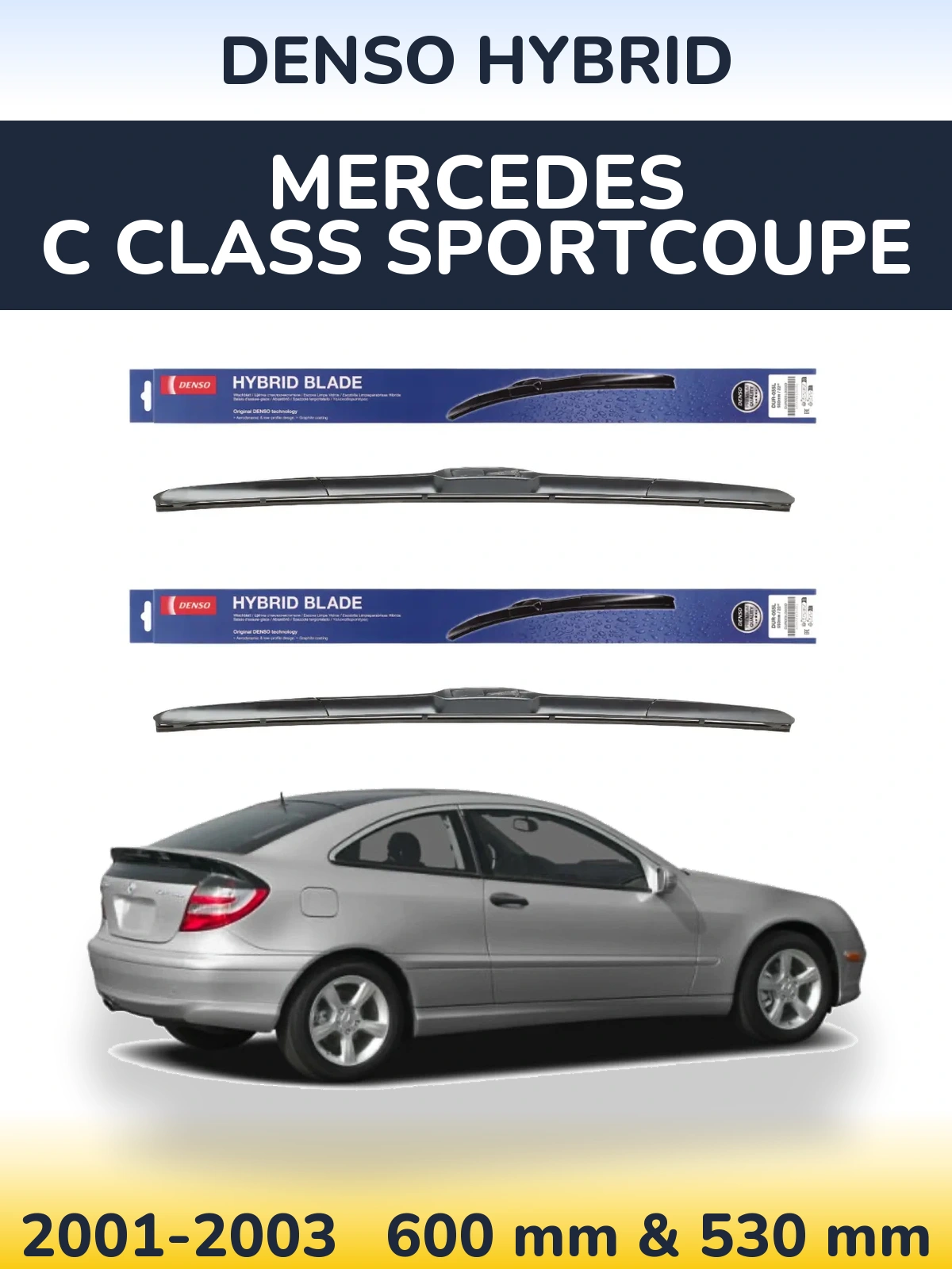 Front wiper blade set Denso Hybrid 600 & 530 мм for Mercedes C Class Sportcoupe 2001-2003