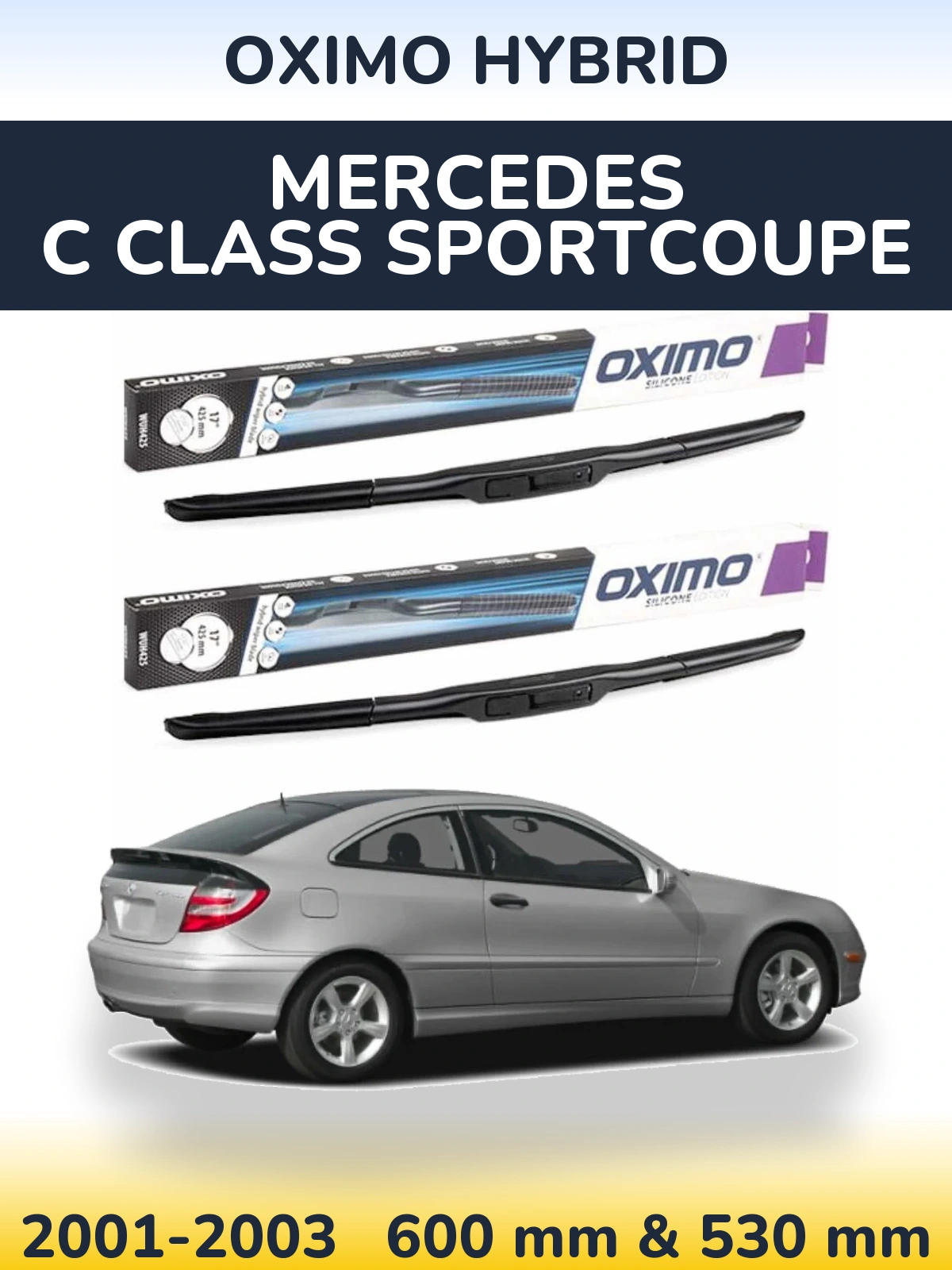 Комплект передніх щіток Oximo Hybrid 600 & 530 мм для Mercedes C Class Sportcoupe 2001-2003