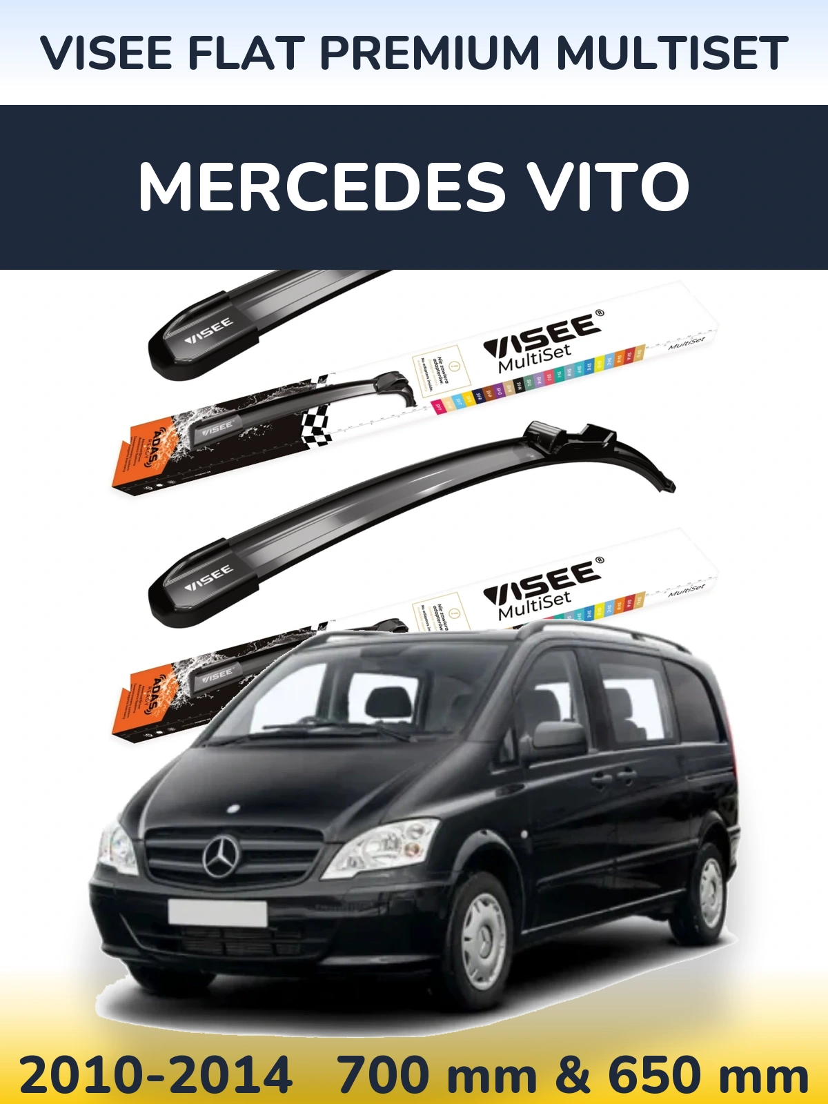 Front wiper blade set VISEE FLAT PREMIUM MultiSet 700 & 650 mm for Mercedes Vito 2010-2014