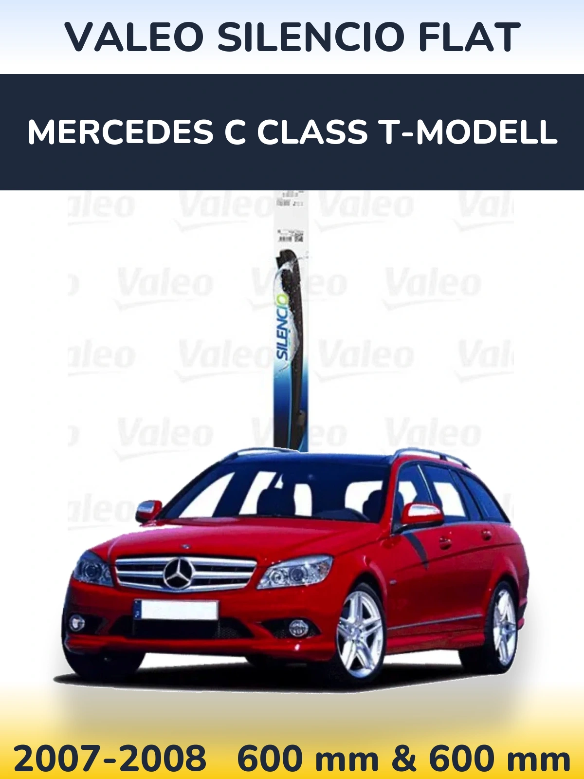 Front wiper blade set Valeo Silencio Flat 600 & 600 mm for Mercedes C Class T-Modell 2007-2008