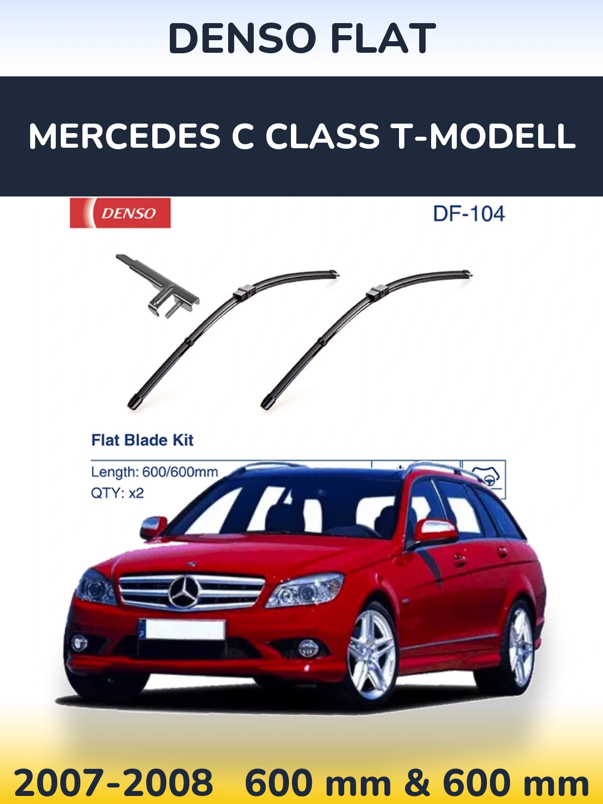 Front wiper blade set Denso Flat 600 & 600 мм for Mercedes C Class T-Modell 2007-2008