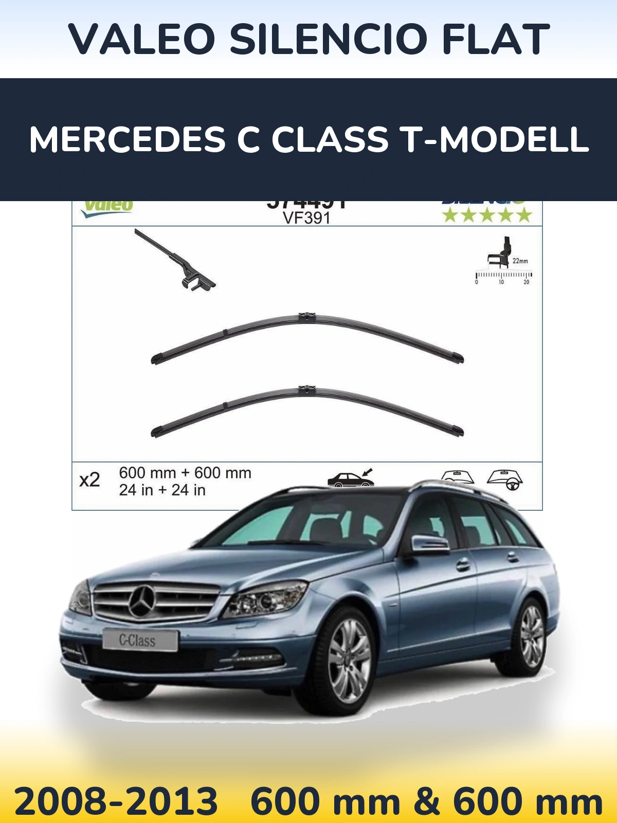 Komplet przednich wycieraczek Valeo Silencio Flat 600 & 600 mm do Mercedes Klasa C T-Modell 2008-2013