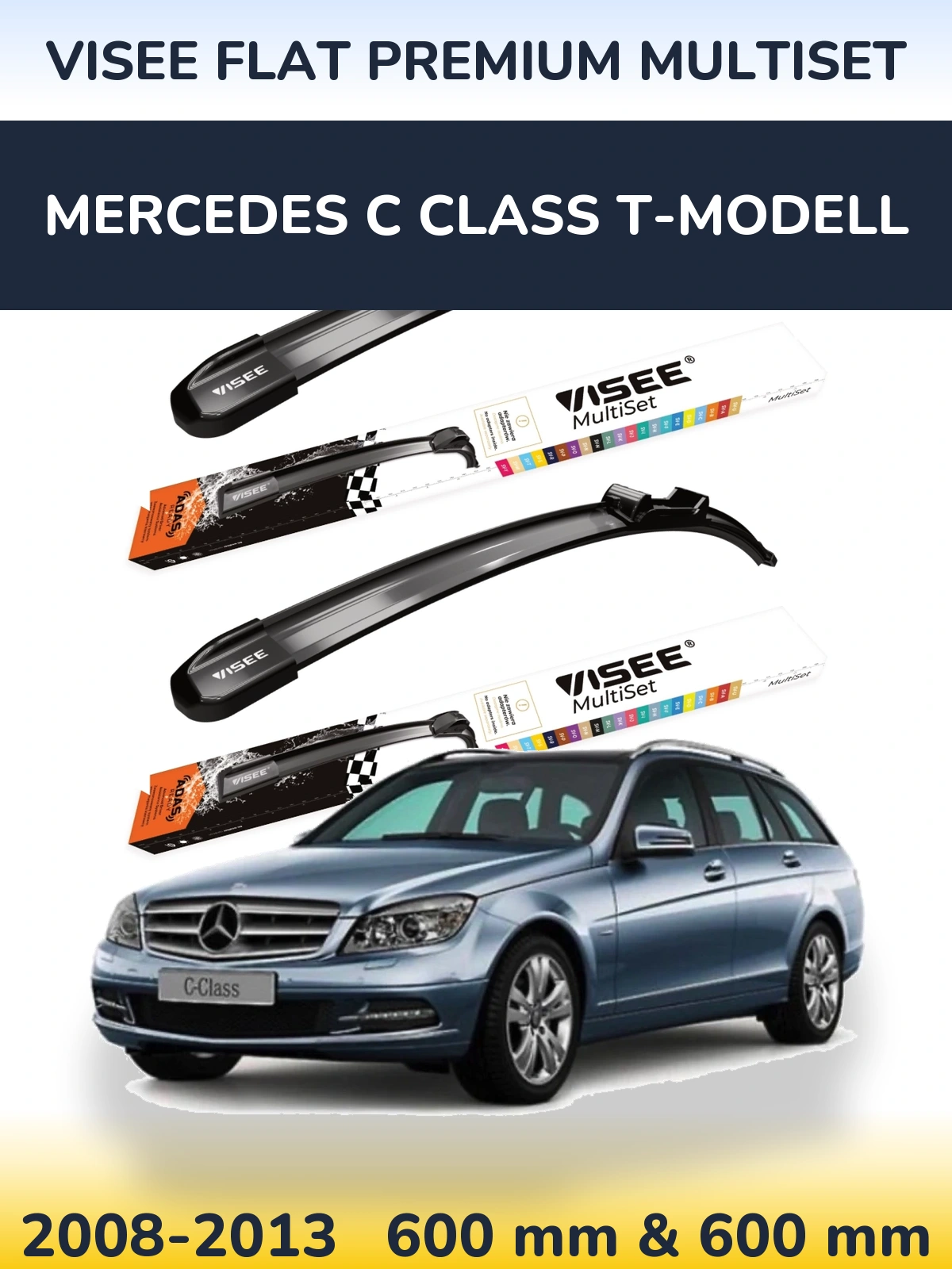 Комплект передних дворников VISEE FLAT PREMIUM MultiSet 600 & 600 мм для Mercedes C Class T-Модельl 2008-2013