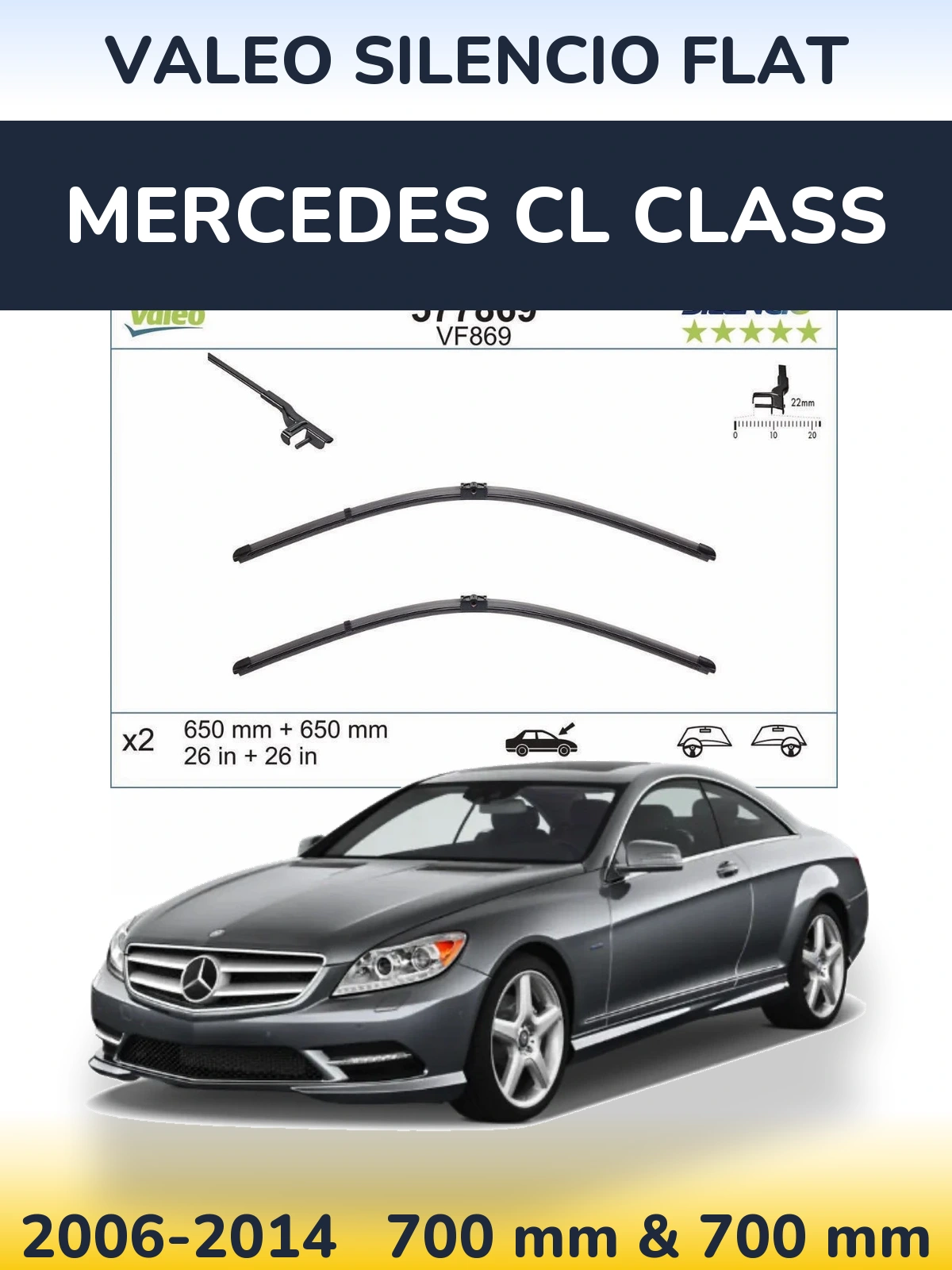 Front wiper blade set Valeo Silencio Flat 680 & 680 мм for Mercedes CL Class 2006-2014