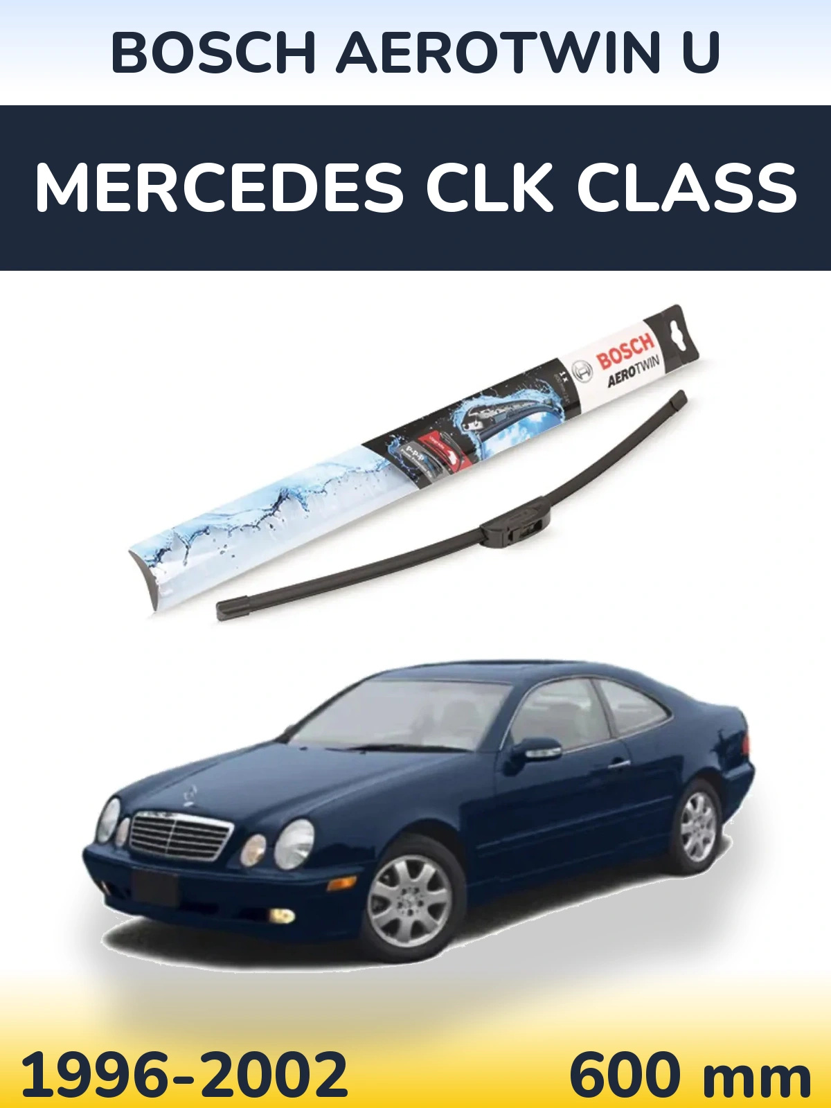 Front wiper blade BOSCH AeroTwin U 600 мм for Mercedes CLK Class 1996-2002