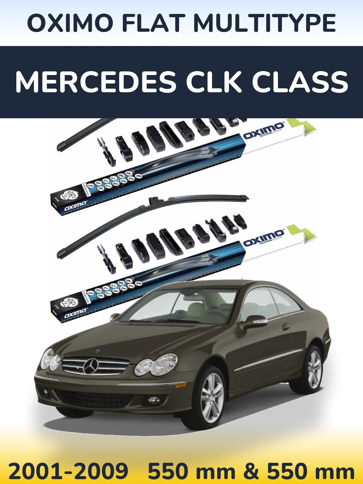 Front wiper blade set Oximo Flat MultiTypee 550 & 550 mm for Mercedes CLK Class 2001-2009