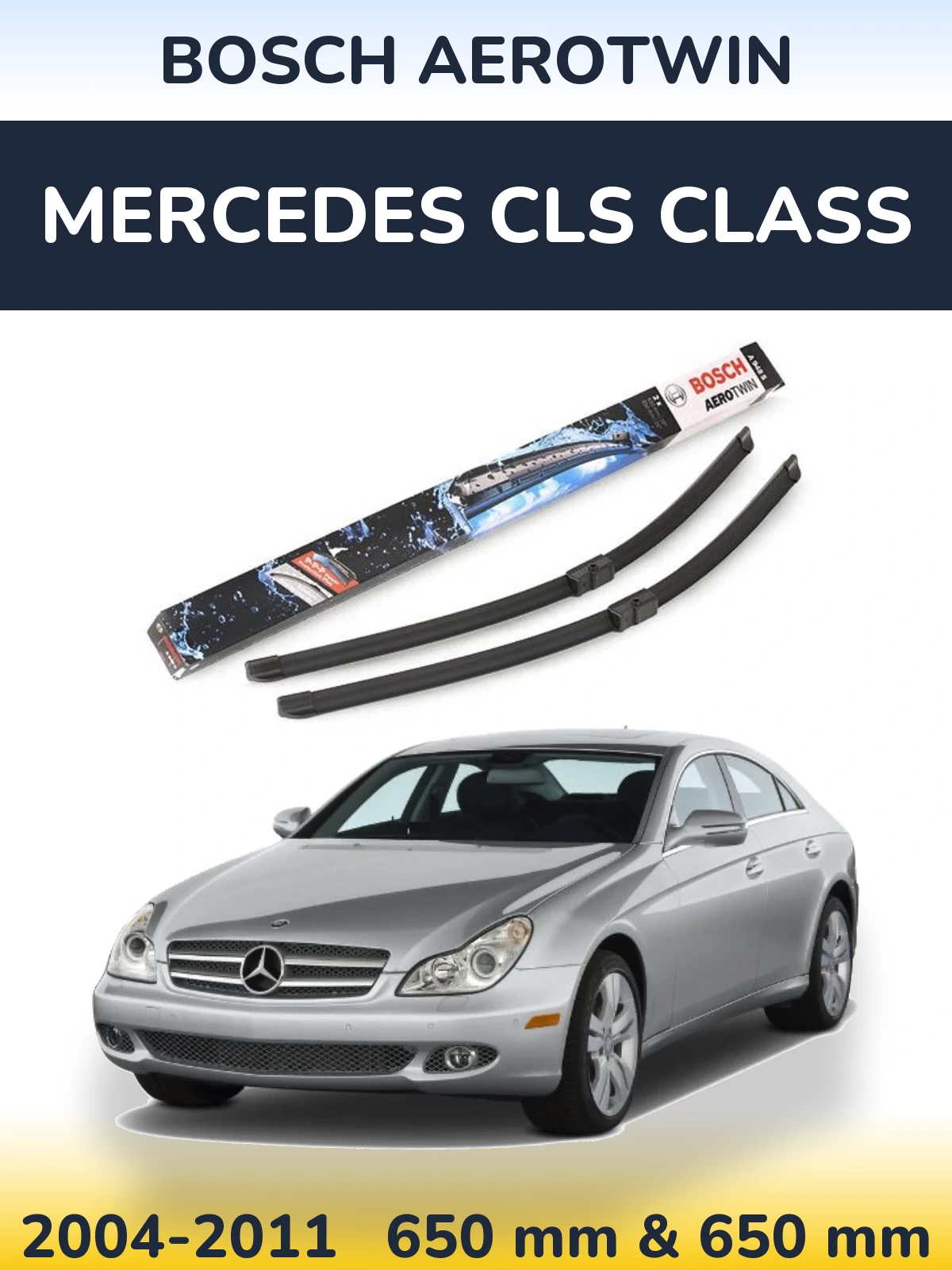 Front wiper blade set BOSCH AeroTwin 650 & 650 мм for Mercedes CLS Class 2004-2011