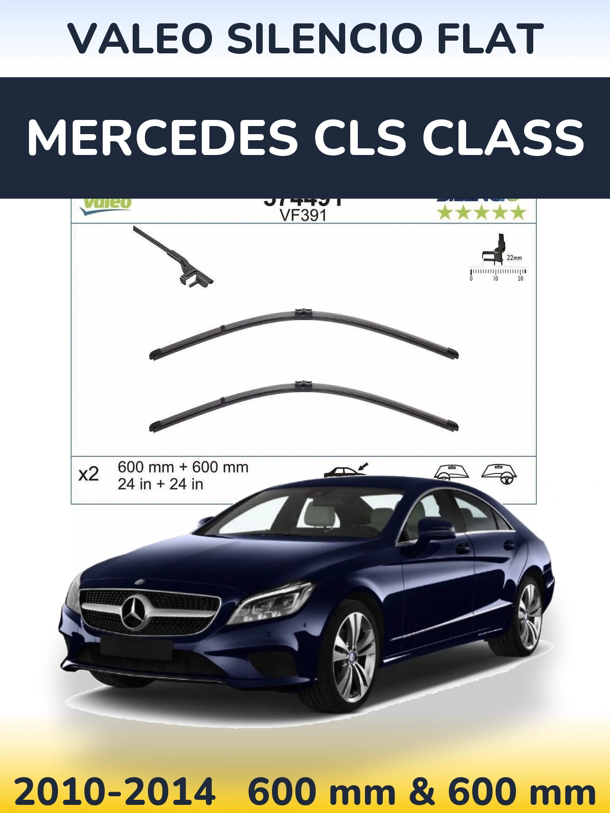 Комплект передніх щіток Valeo Silencio Flat 600 & 600 мм для Mercedes CLS Class 2010-2014