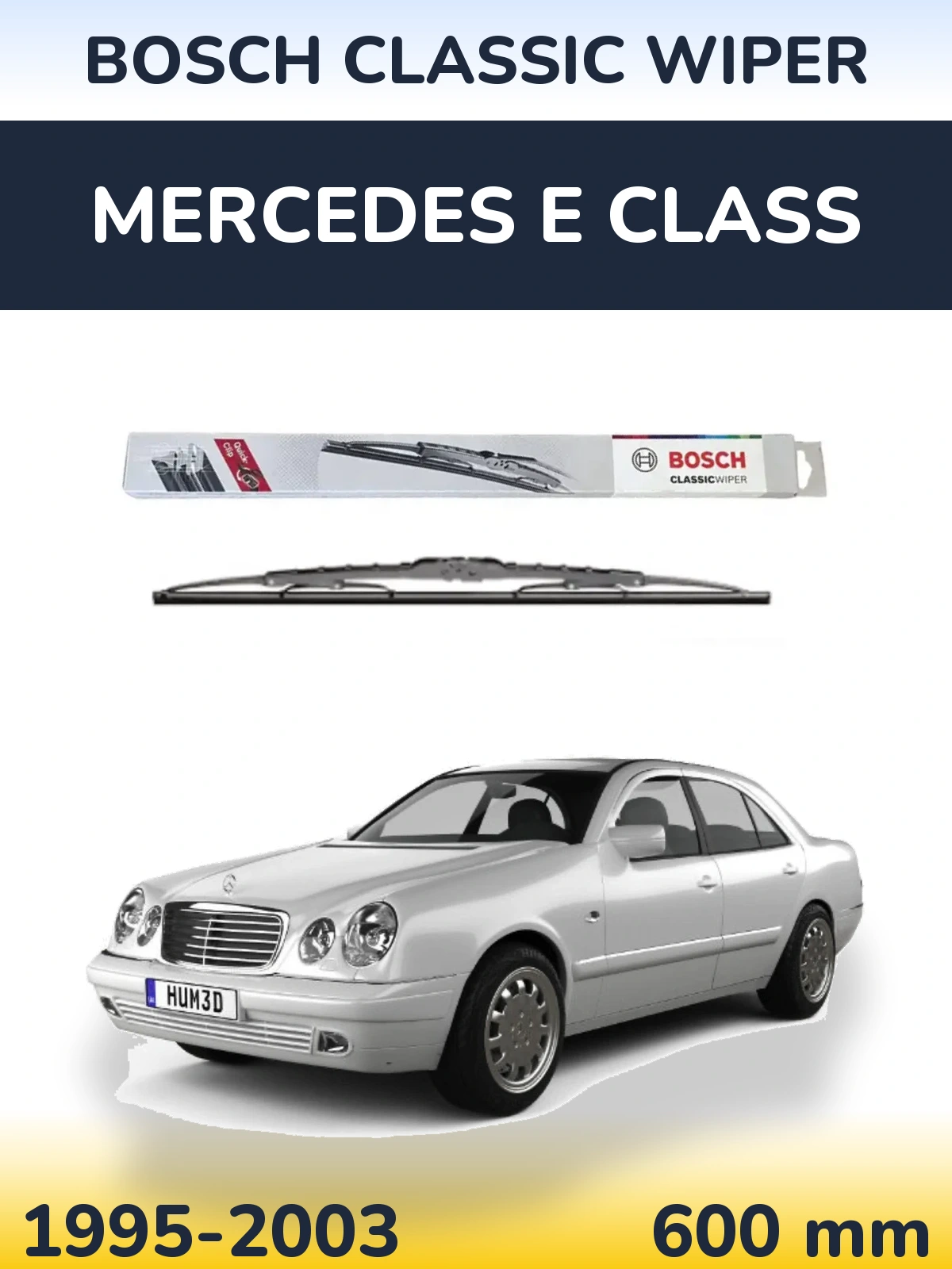 Front wiper blade BOSCH Classic Wiper 600 mm for Mercedes E Class 1995-2003