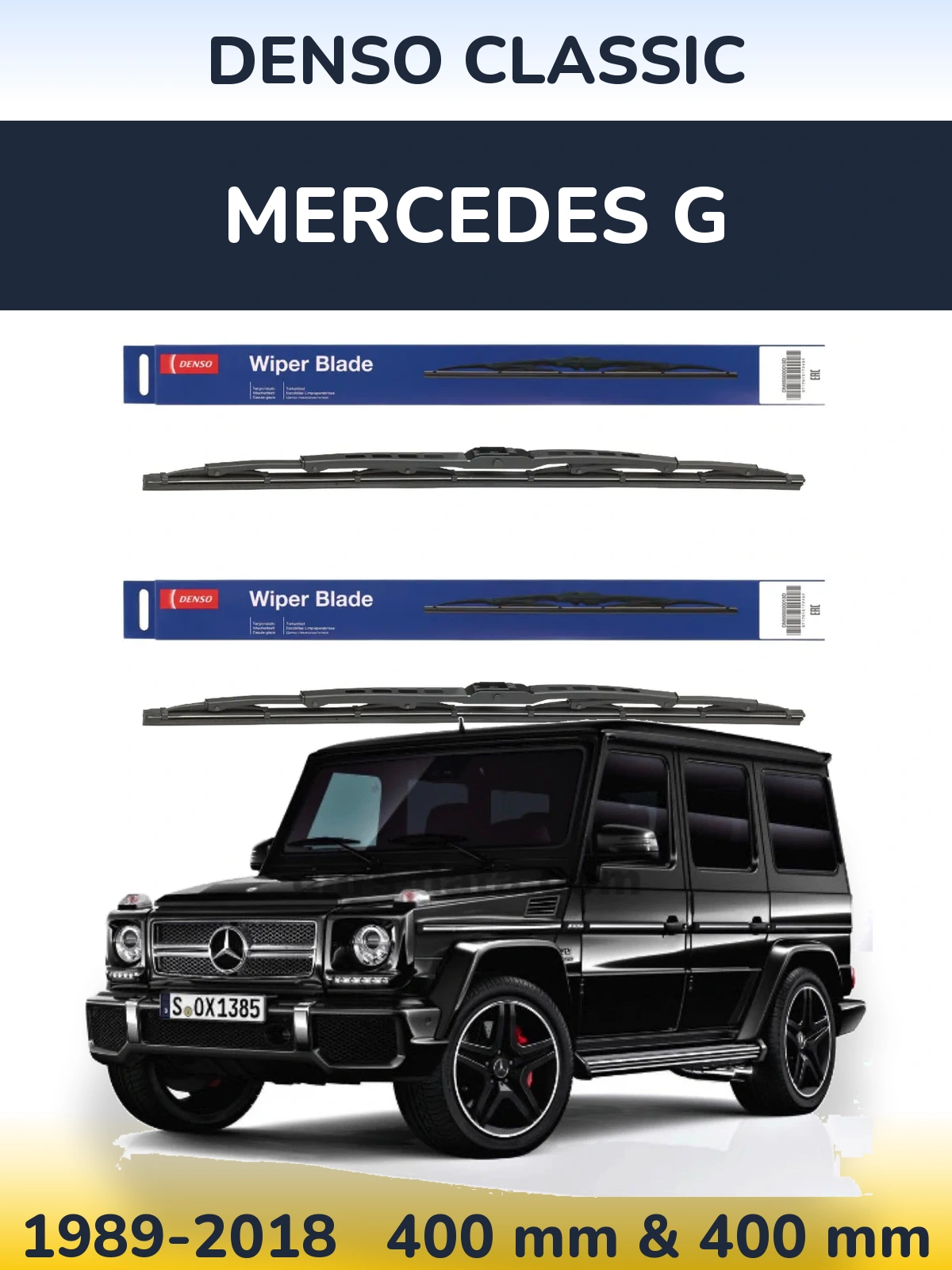Front wiper blade set Denso Classic 400 & 400 mm for Mercedes G 1989-2018