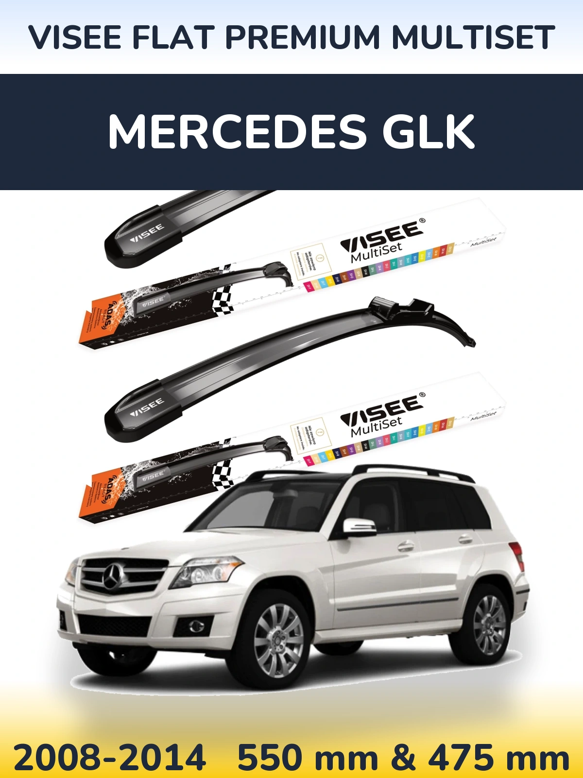 Front wiper blade set VISEE FLAT PREMIUM MultiSet 550 & 475 mm for Mercedes GLK 2008-2014