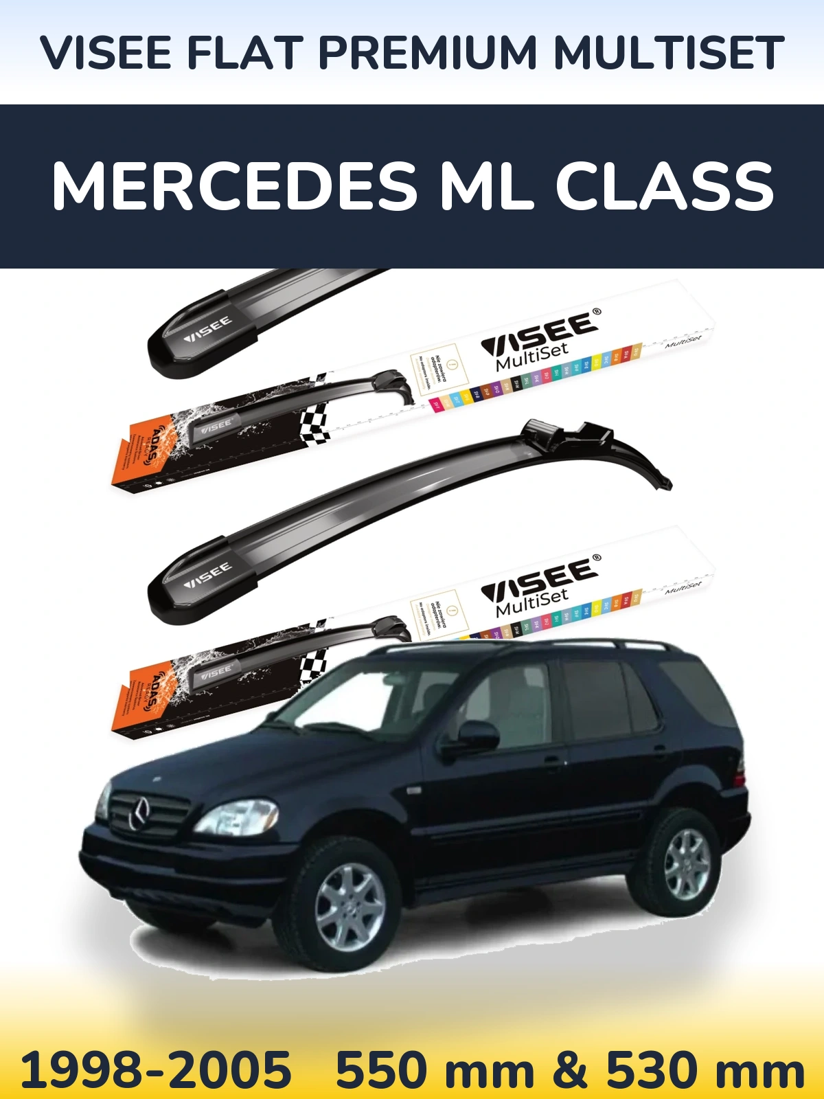 Комплект передних дворников VISEE FLAT PREMIUM MultiSet 550 & 530 мм для Mercedes ML Class 1998-2005