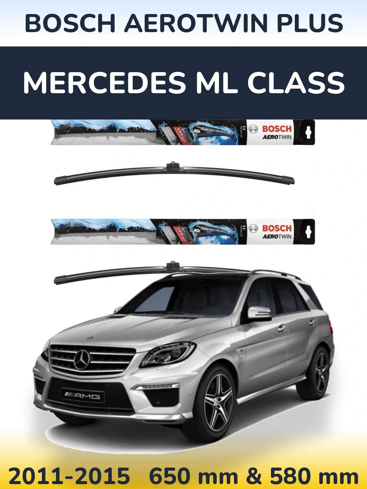 Komplet przednich wycieraczek BOSCH AeroTwin Plus 650 & 580 mm do Mercedes Klasa ML 2011-2015