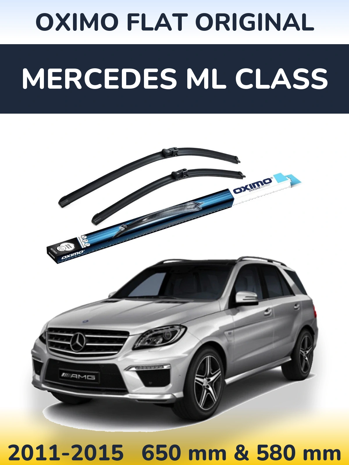 Front wiper blade set Oximo Flat Original 650 & 580 mm for Mercedes ML Class 2011-2015
