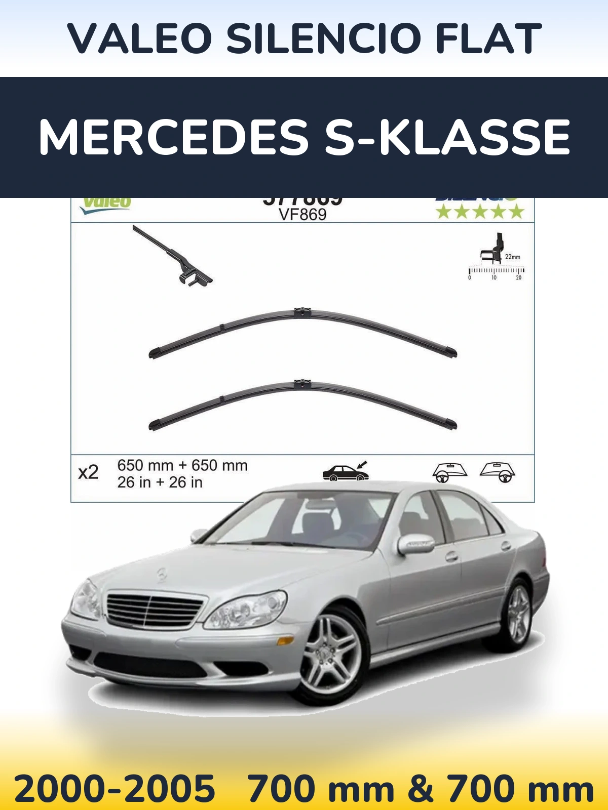 Комплект передних дворников Valeo Silencio Flat 680 & 680 мм для Mercedes S-Klasse 2000-2005