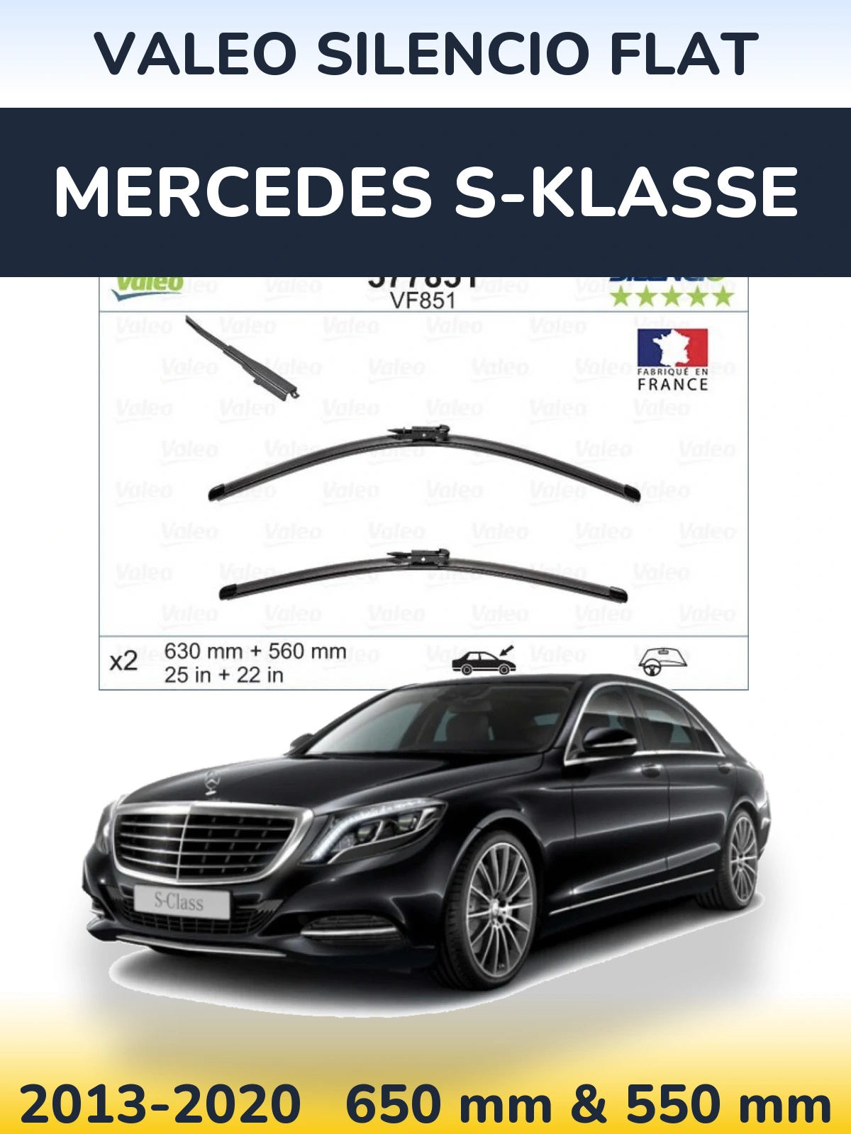 Front wiper blade set Valeo Silencio Flat 630 & 560 мм for Mercedes S-Klasse 2013-2020