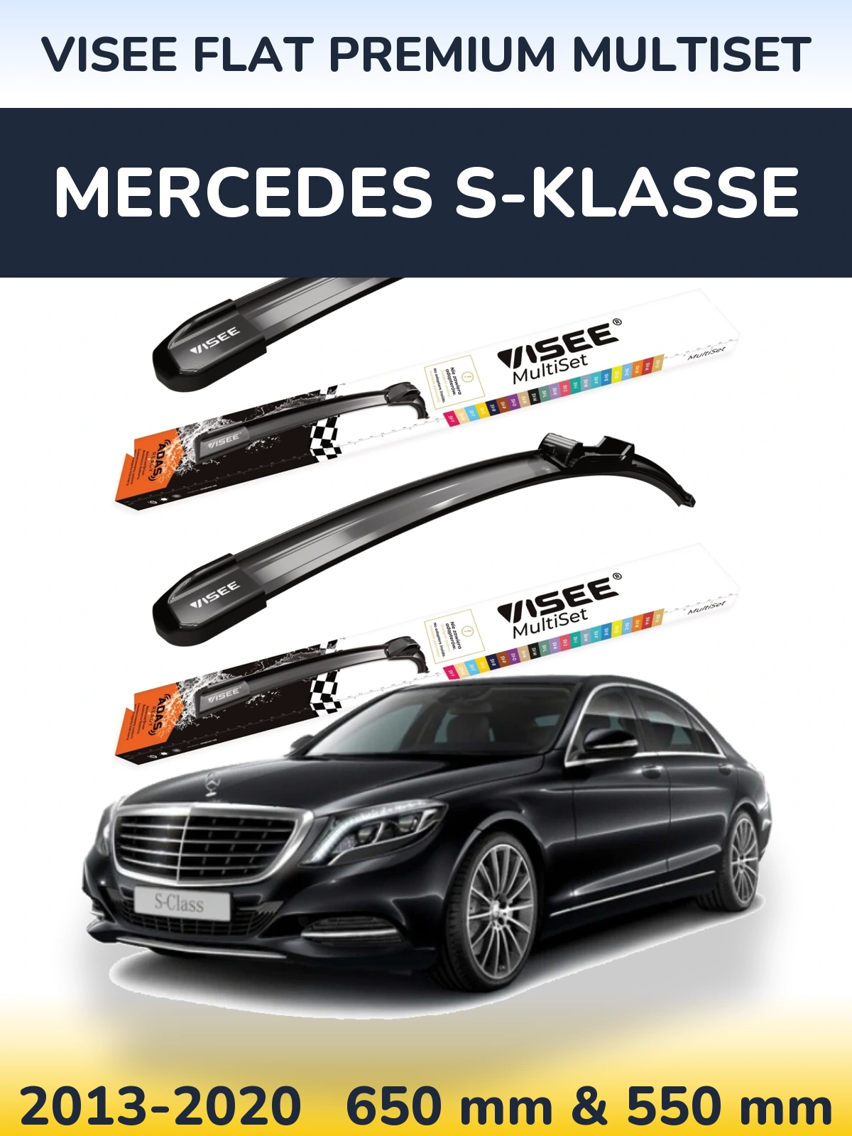 Front wiper blade set VISEE FLAT PREMIUM MultiSet 650 & 550 мм for Mercedes S-Klasse 2013-2020