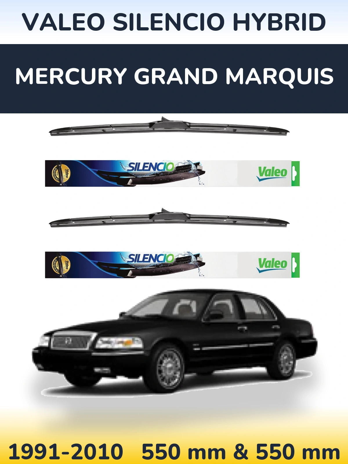 Комплект передніх щіток Valeo Silencio Hybrid 550 & 550 мм для Mercury Grand Marquis 1991-2010