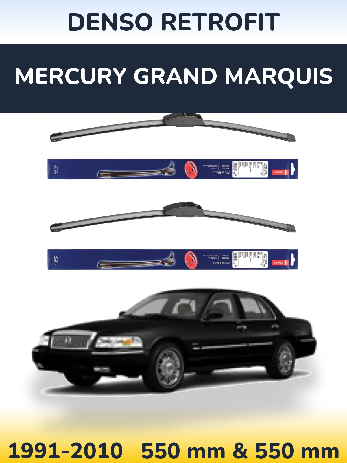 Комплект передних дворников Denso Retrofit 550 & 550 мм для Mercury Grand Marquis 1991-2010