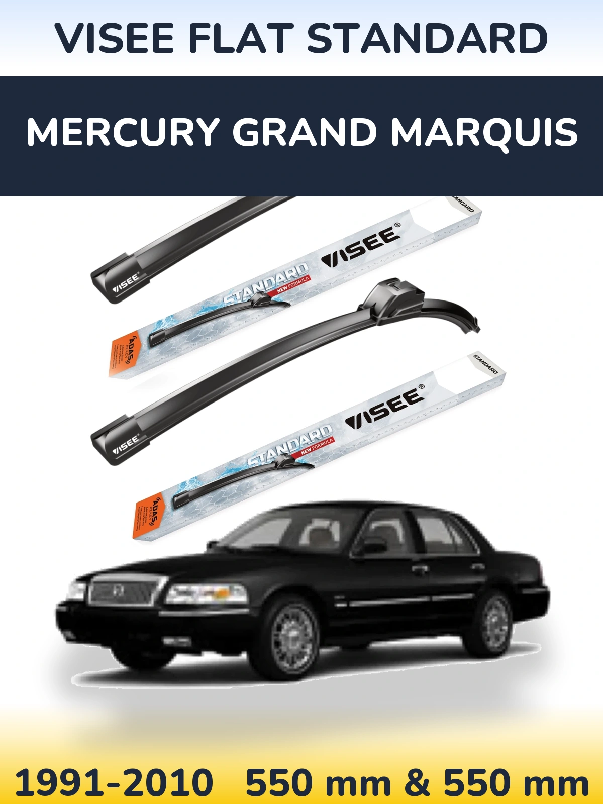 Комплект передніх щіток VISEE FLAT STANDARD 550 & 550 мм для Mercury Grand Marquis 1991-2010