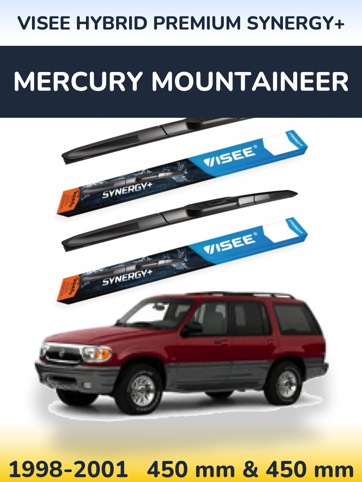 Front wiper blade set VISEE HYBRID PREMIUM SYNERGY+ 450 & 450 мм for Mercury Mountaineer 1998-2001