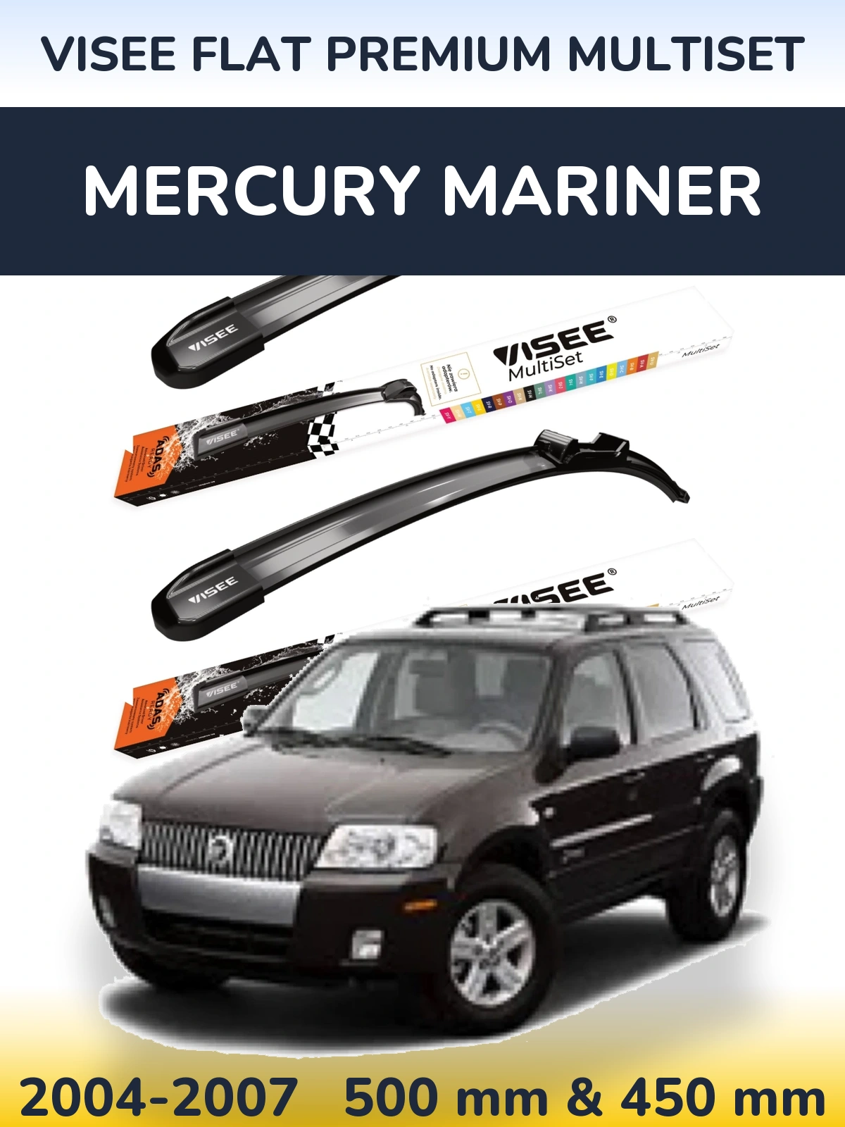 Комплект передних дворников VISEE FLAT PREMIUM MultiSet 500 & 450 мм для Mercury Mariner 2004-2007