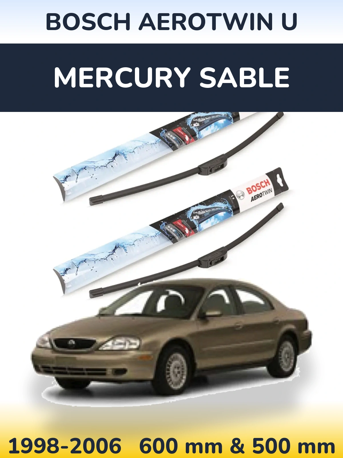 Komplet przednich wycieraczek BOSCH AeroTwin U 600 & 500 mm do Mercury Sable 1998-2006