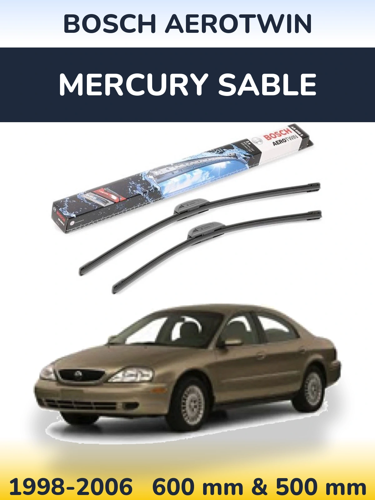 Komplet przednich wycieraczek BOSCH AeroTwin 600 & 500 mm do Mercury Sable 1998-2006