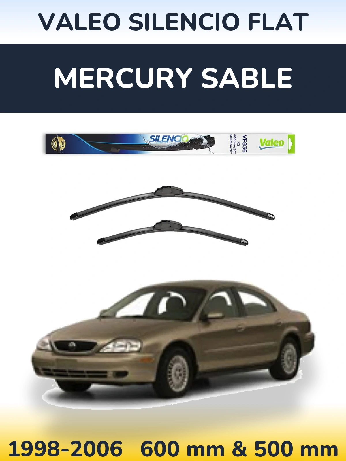 Komplet przednich wycieraczek Valeo Silencio Flat 600 & 500 mm do Mercury Sable 1998-2006
