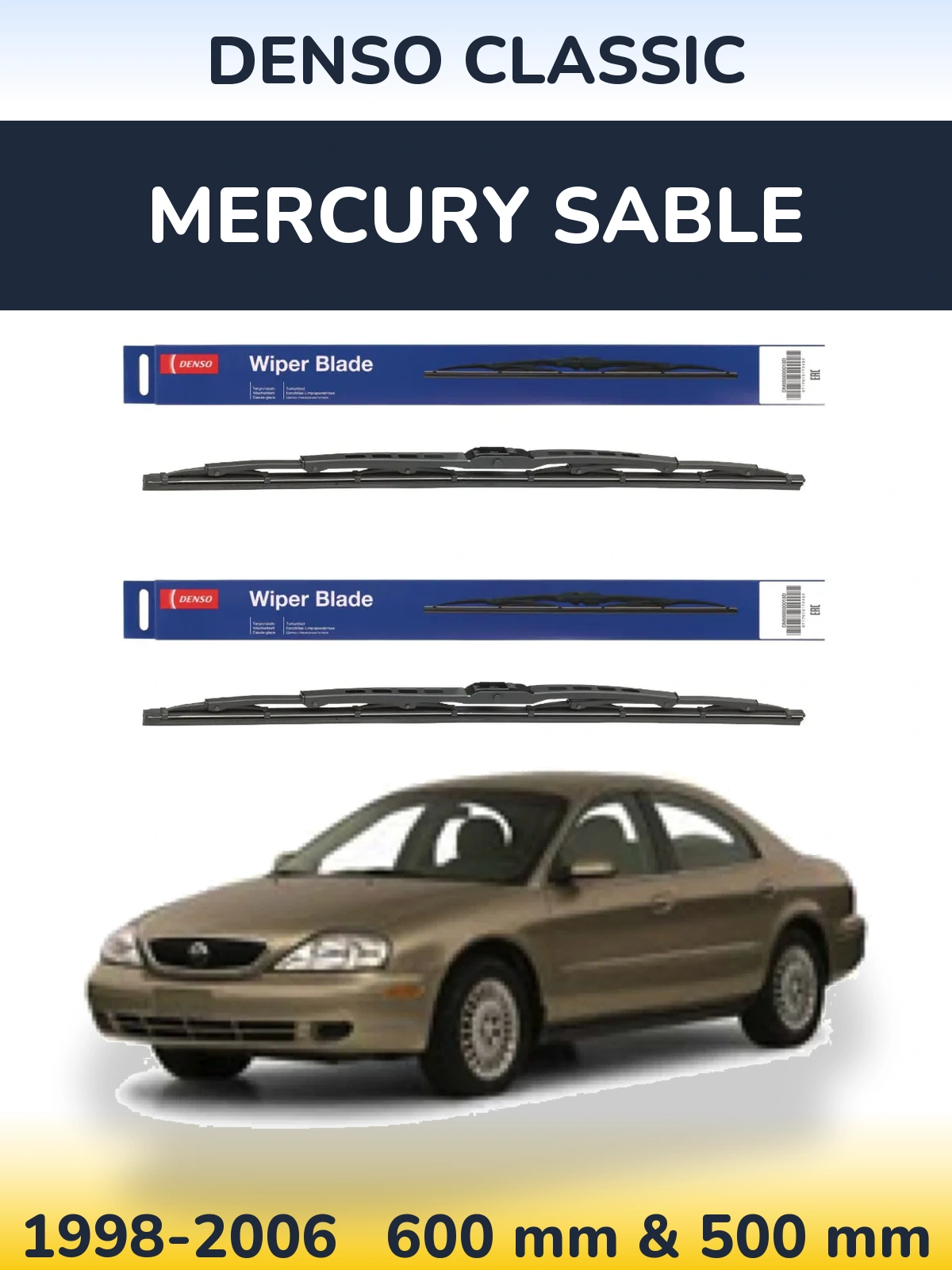 Komplet przednich wycieraczek Denso Classic 600 & 500 mm do Mercury Sable 1998-2006
