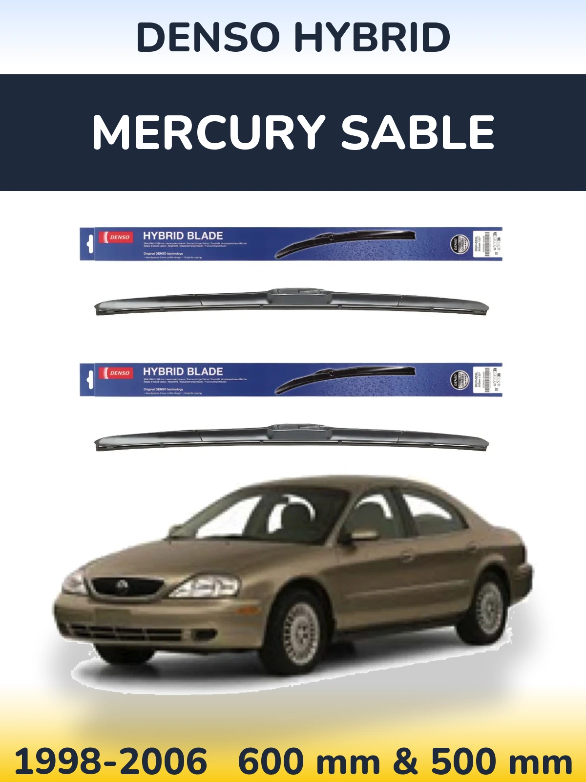 Komplet przednich wycieraczek Denso Hybrid 600 & 500 mm do Mercury Sable 1998-2006