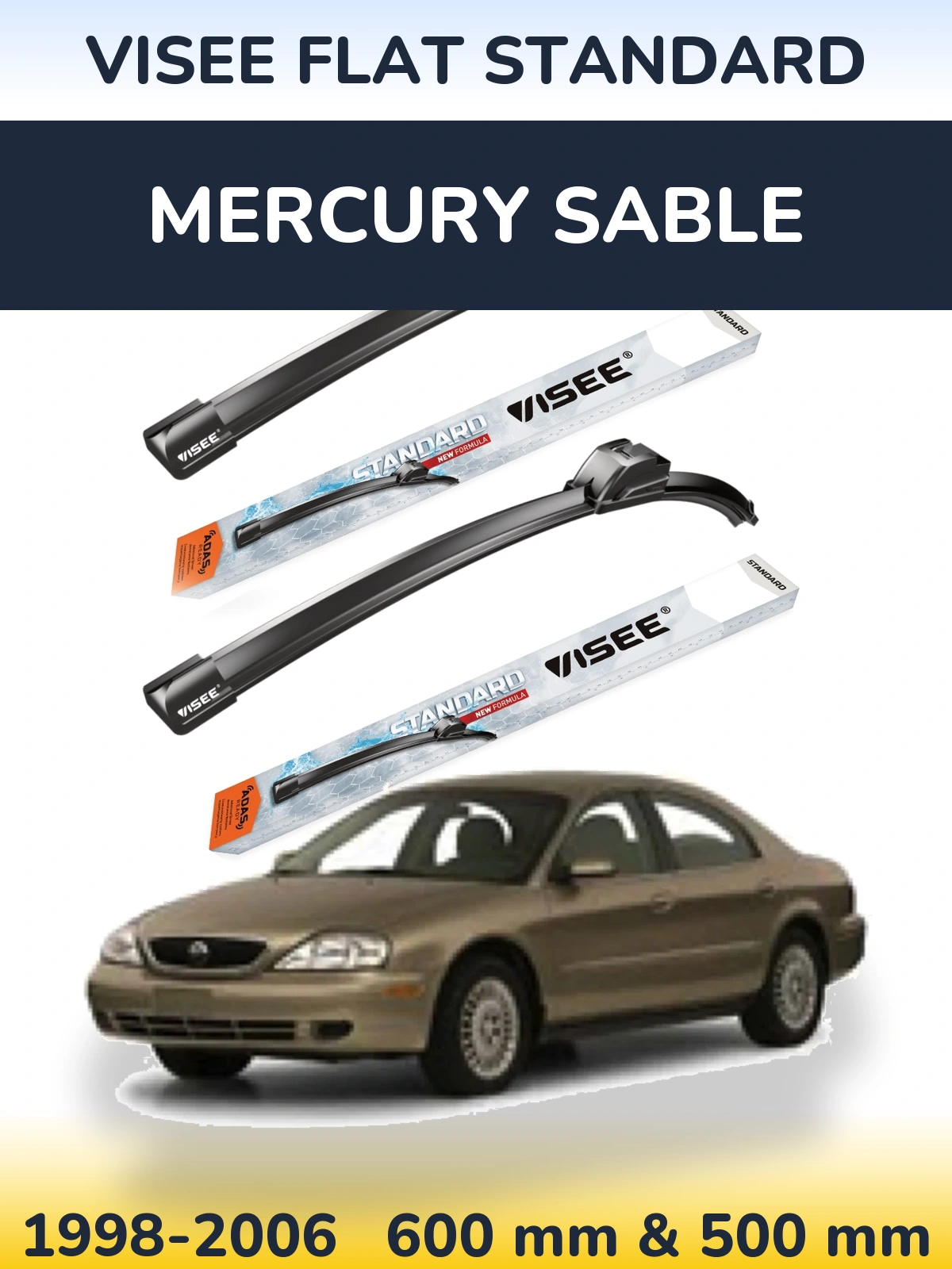 Front wiper blade set VISEE FLAT STANDARD 600 & 500 мм for Mercury Sable 1998-2006