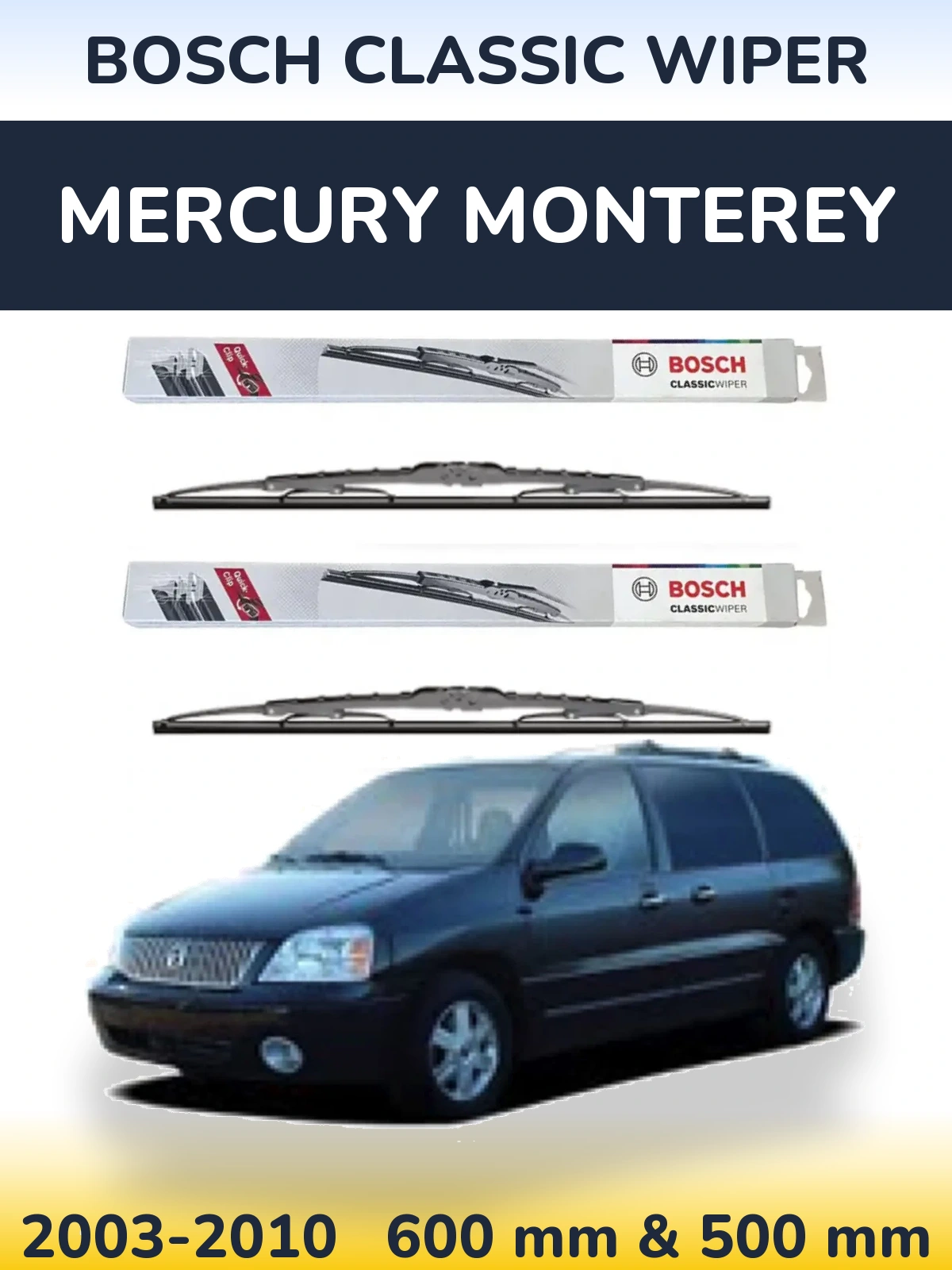 Комплект передніх щіток BOSCH Classic Wiper 600 & 500 мм для Mercury Monterey 2003-2010
