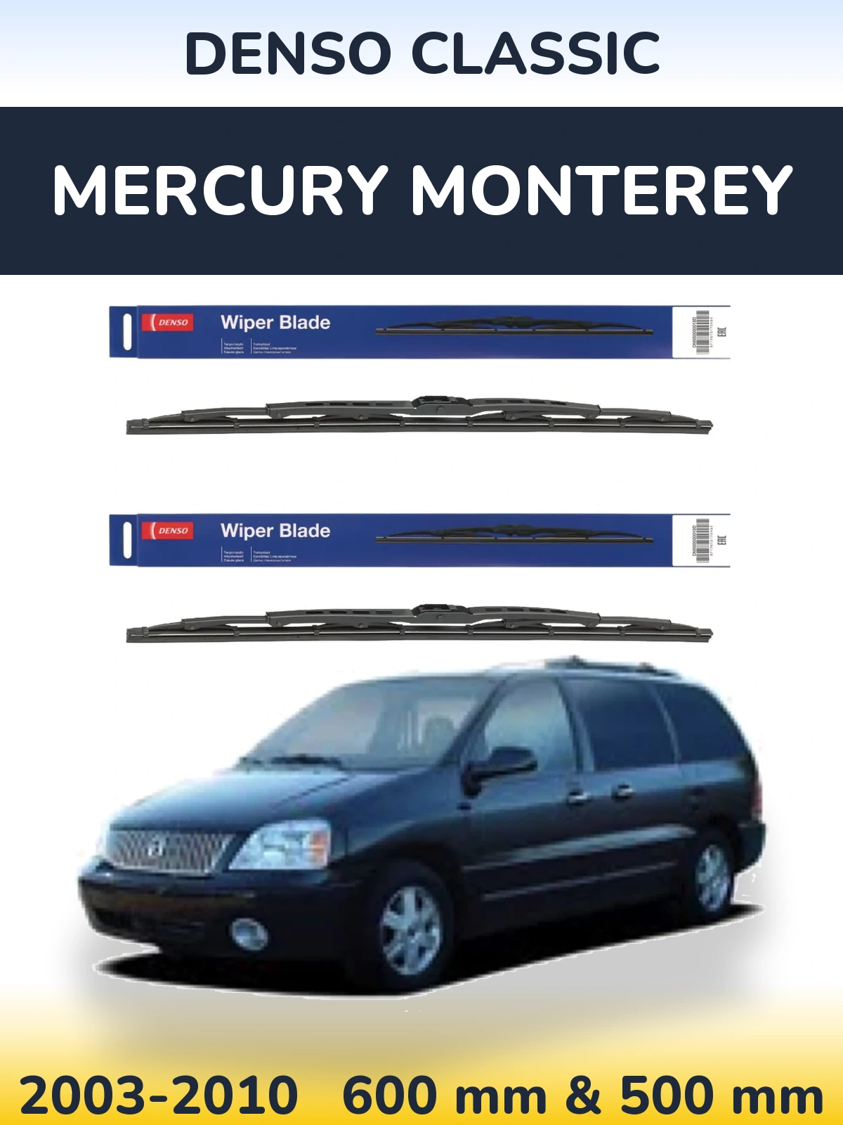 Komplet przednich wycieraczek Denso Classic 600 & 500 mm do Mercury Monterey 2003-2010