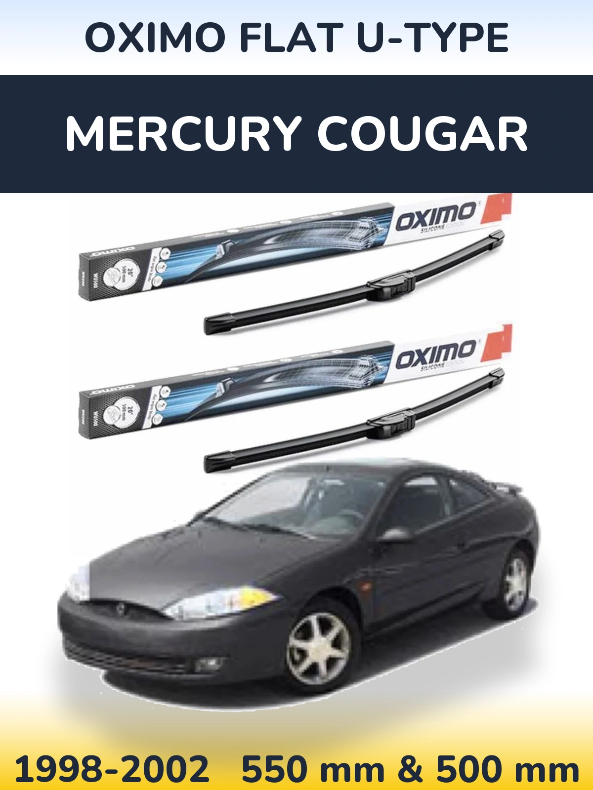 Front wiper blade set Oximo Flat U-type 550 & 500 мм for Mercury Cougar 1998-2002