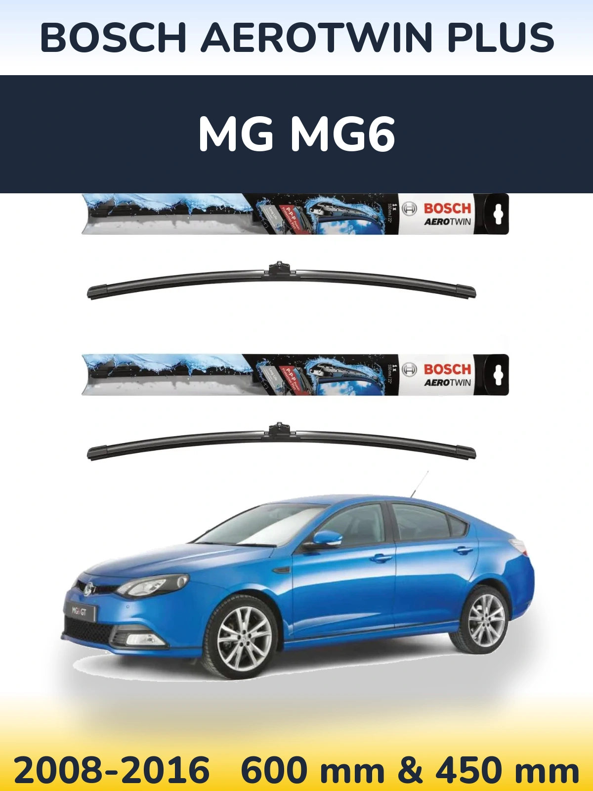 Front wiper blade set BOSCH AeroTwin Plus 600 & 450 мм for MG MG6 2008-2016