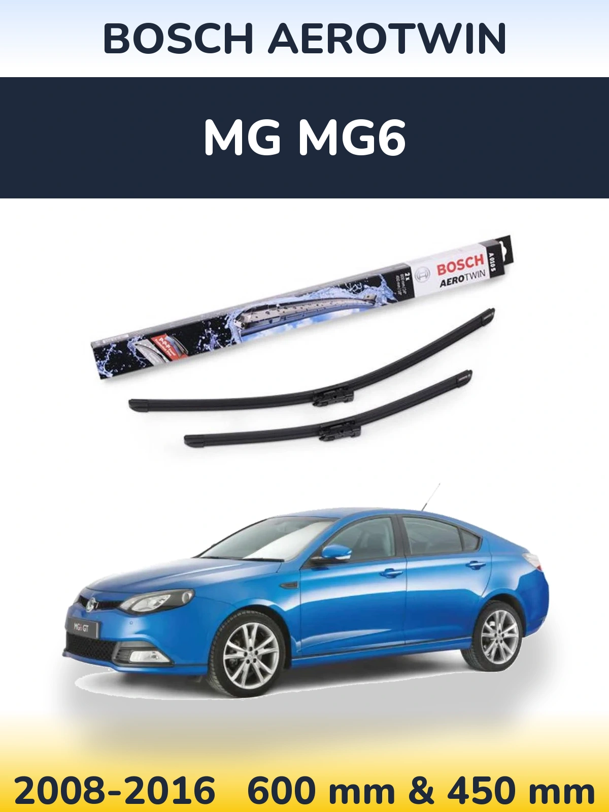 Front wiper blade set BOSCH AeroTwin 600 & 450 мм for MG MG6 2008-2016