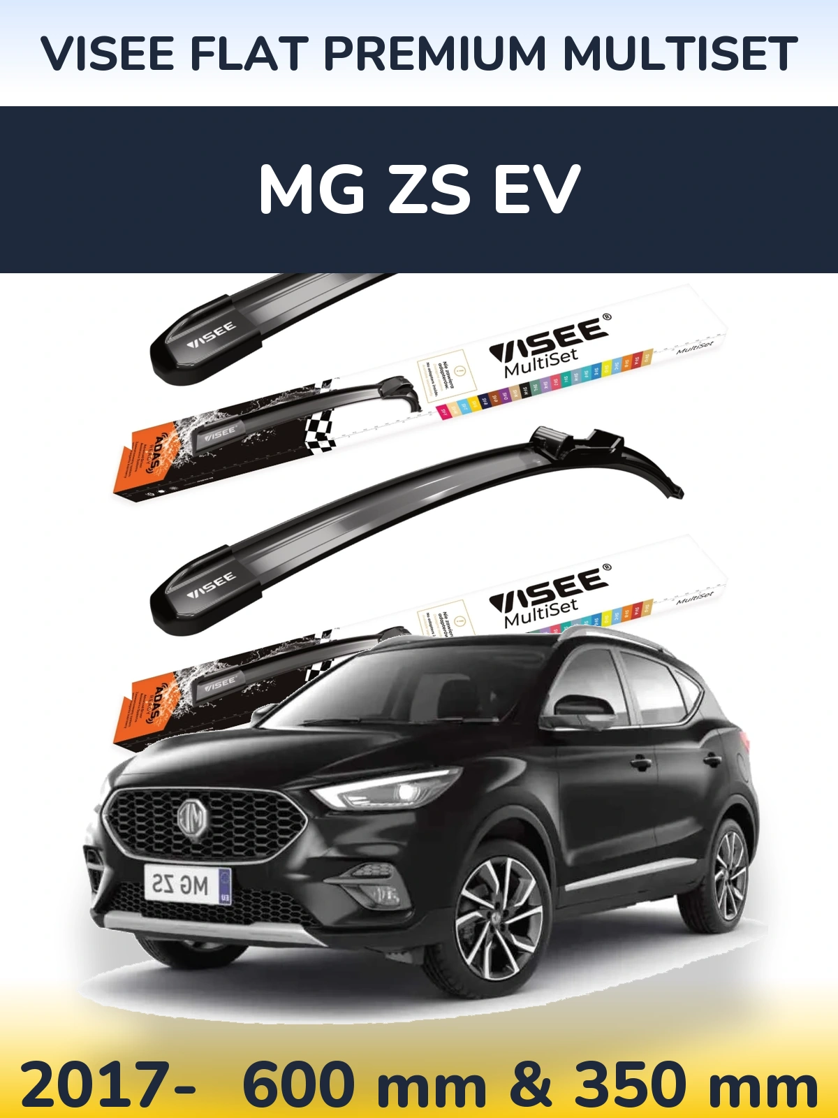 Комплект передних дворников VISEE FLAT PREMIUM MultiSet 600 & 350 мм для MG ZS EV 2017-2026