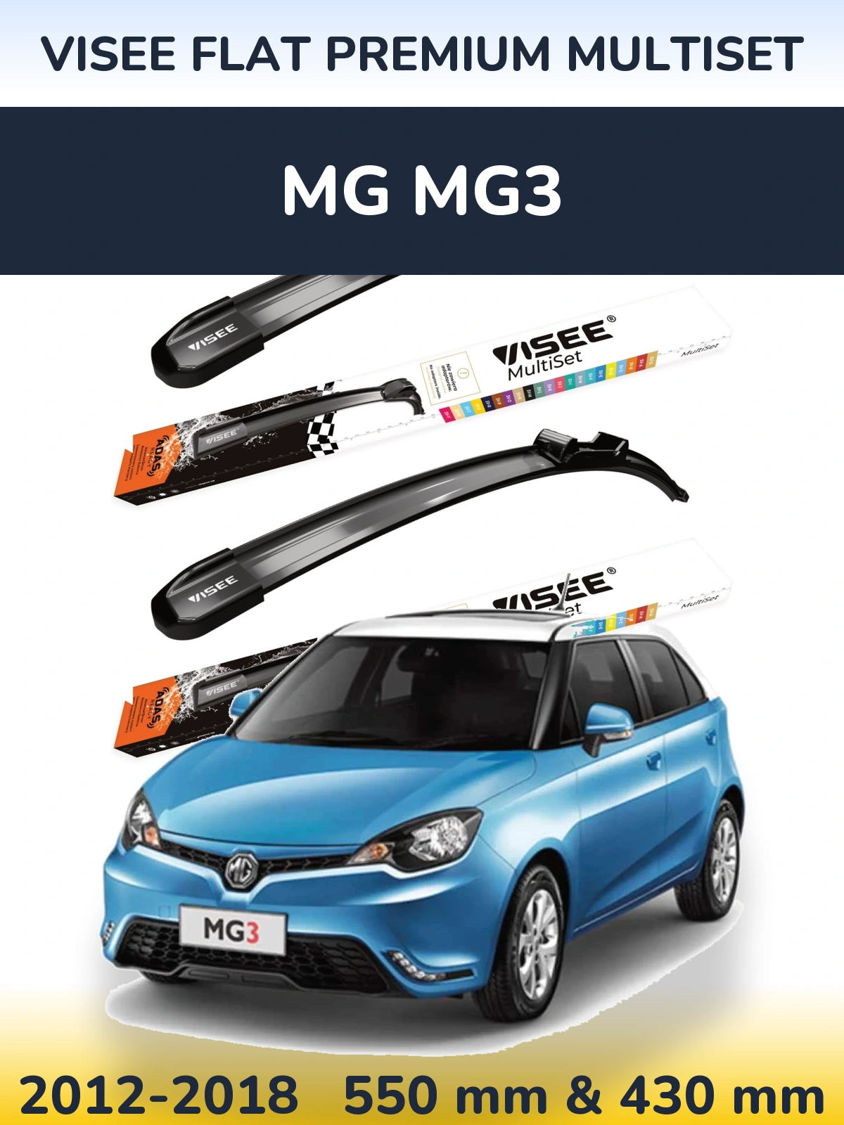 Komplet przednich wycieraczek VISEE FLAT PREMIUM MultiSet 550 & 430 mm do MG MG3 2012-2018