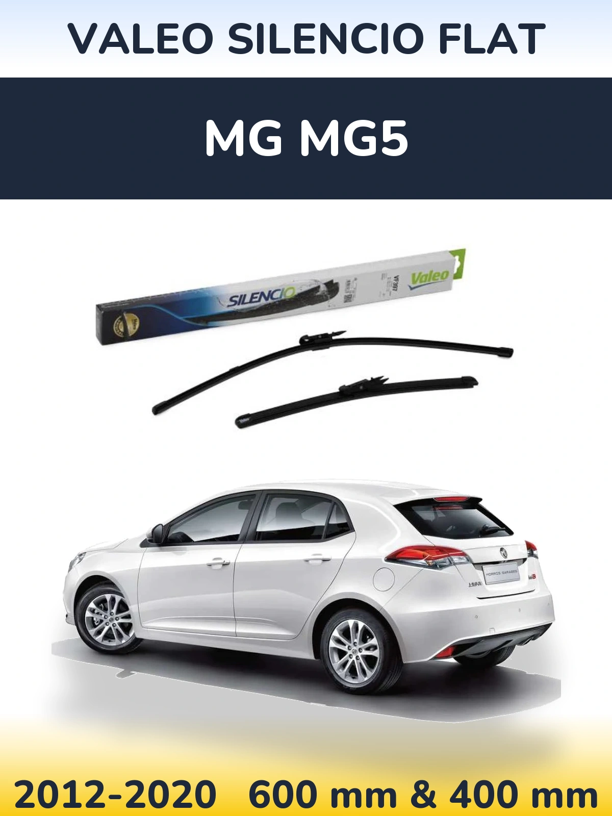 Front wiper blade set Valeo Silencio Flat 600 & 380 mm for MG MG5 2012-2020