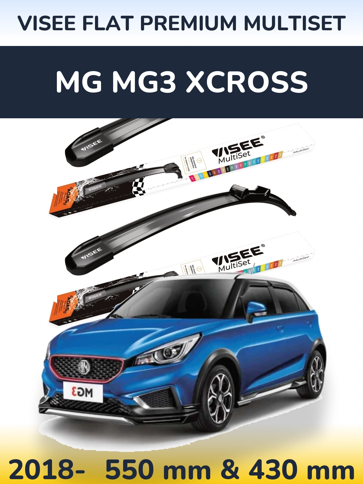 Front wiper blade set VISEE FLAT PREMIUM MultiSet 550 & 430 мм for MG MG3 Xcross 2018-2026