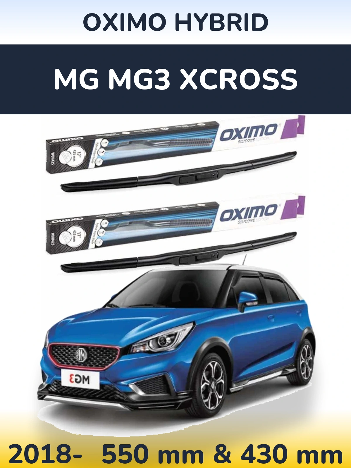 Front wiper blade set Oximo Hybrid 550 & 430 мм for MG MG3 Xcross 2018-2026