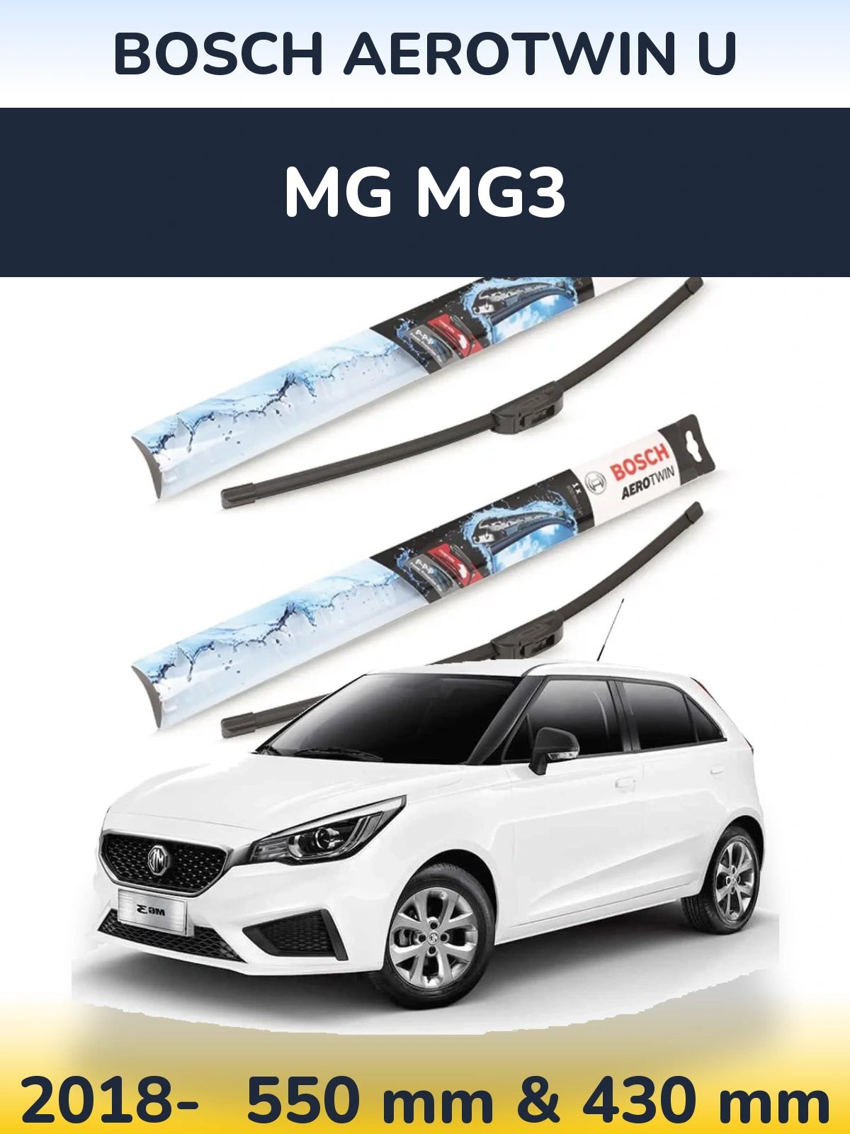 Комплект передніх щіток BOSCH AeroTwin U 550 & 430 мм для MG MG3 2018-2026