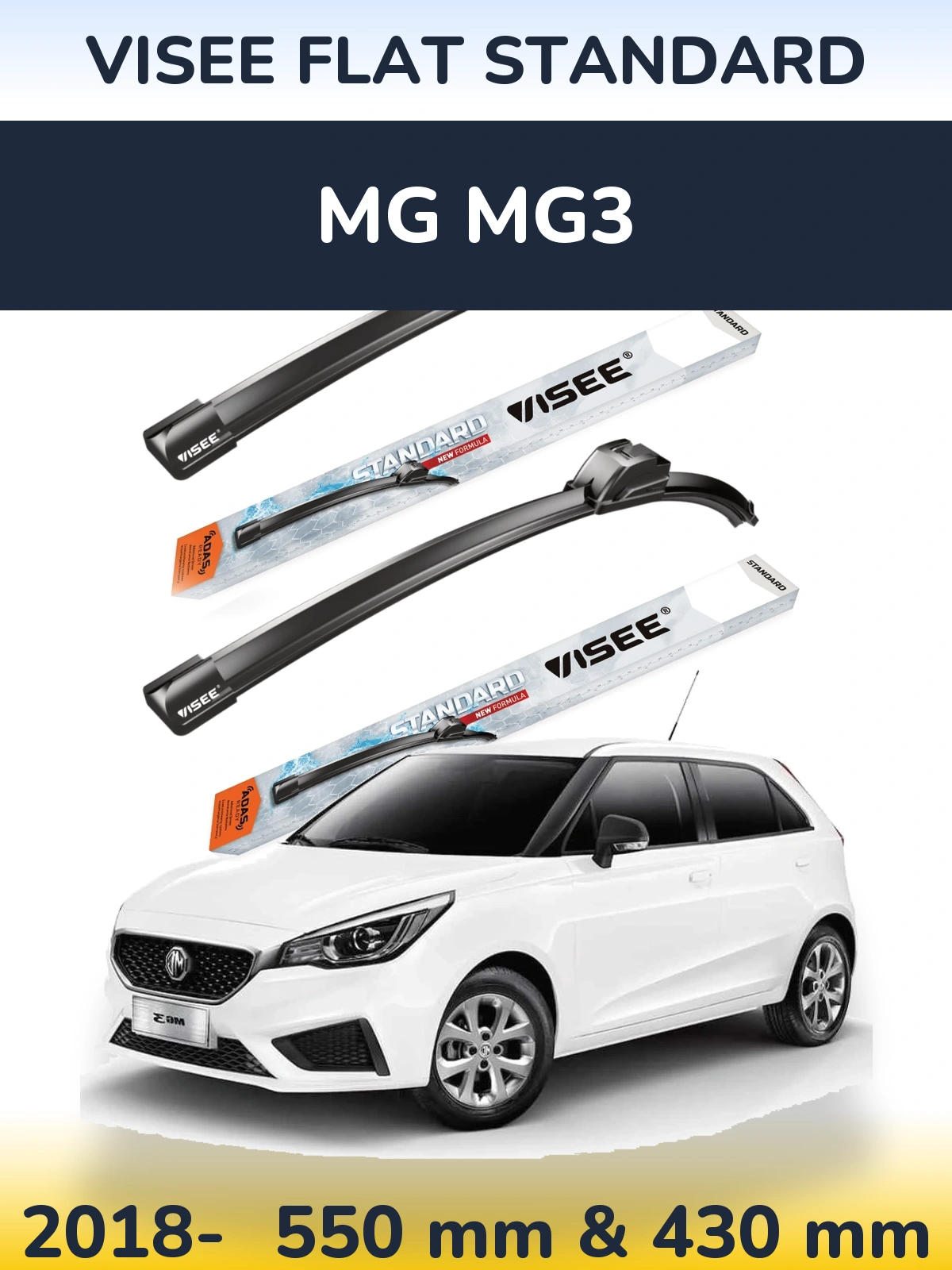 Komplet przednich wycieraczek VISEE FLAT STANDARD 550 & 430 mm do MG MG3 2018-2026