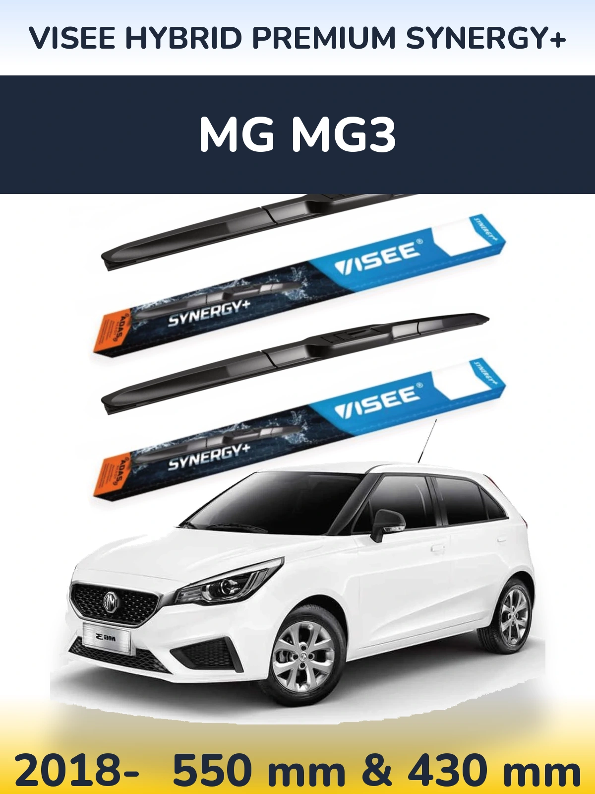 Front wiper blade set VISEE HYBRID PREMIUM SYNERGY+ 550 & 430 мм for MG MG3 2018-2026