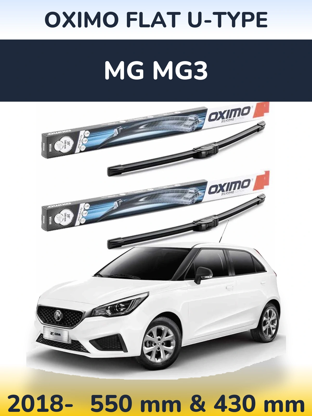 Front wiper blade set Oximo Flat U-type 550 & 430 mm for MG MG3 2018-2026
