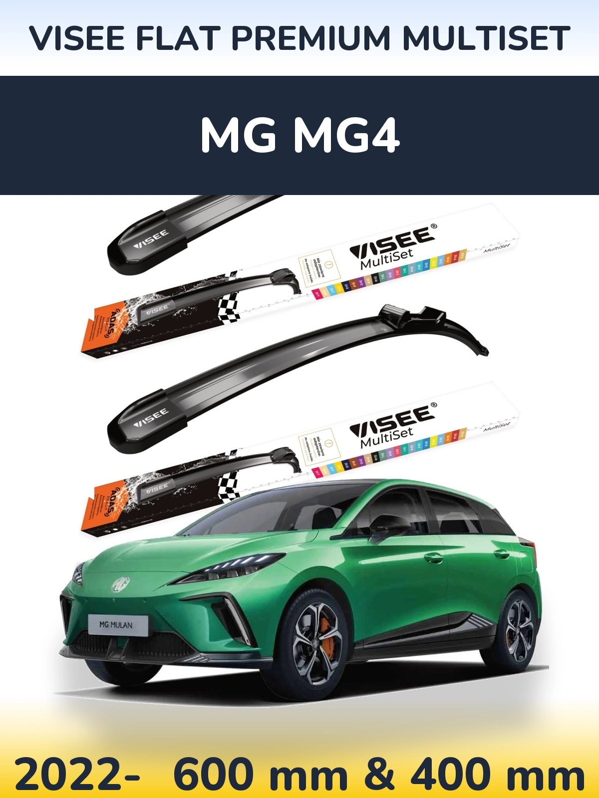 Front wiper blade set VISEE FLAT PREMIUM MultiSet 600 & 400 мм for MG MG4 2022-2026