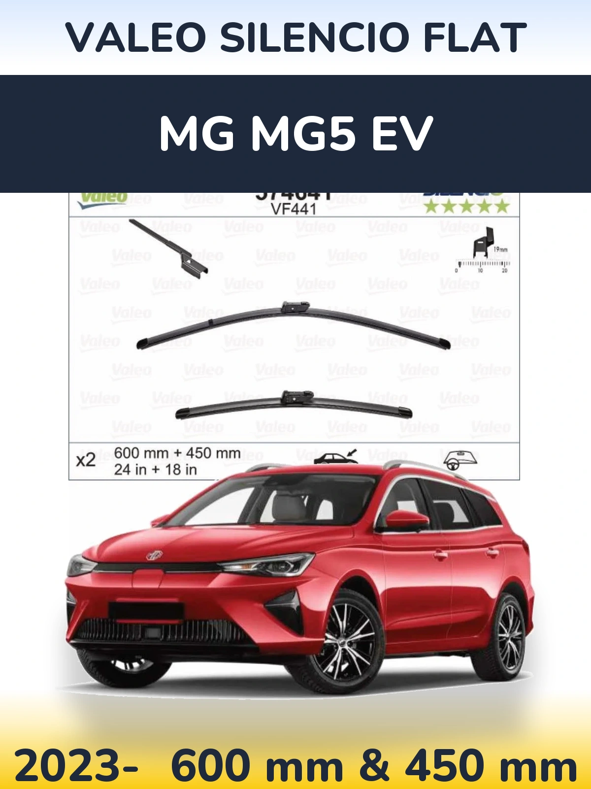 Комплект передних дворников Valeo Silencio Flat 600 & 450 мм для MG MG5 EV 2023-2026